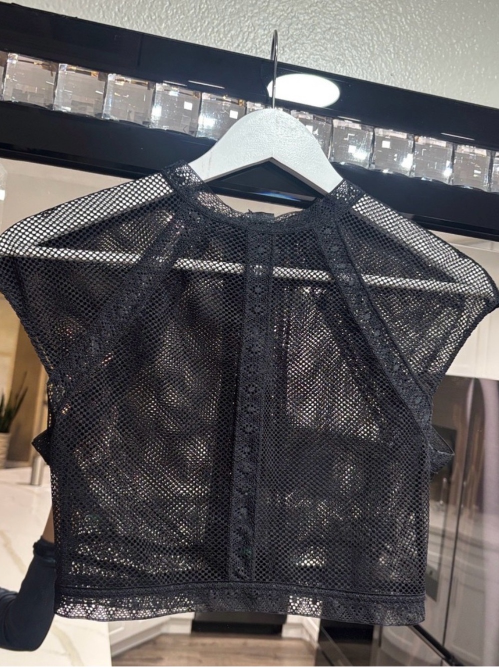 Victoria's Secret Black Mesh Cap-Sleeve Crop Top